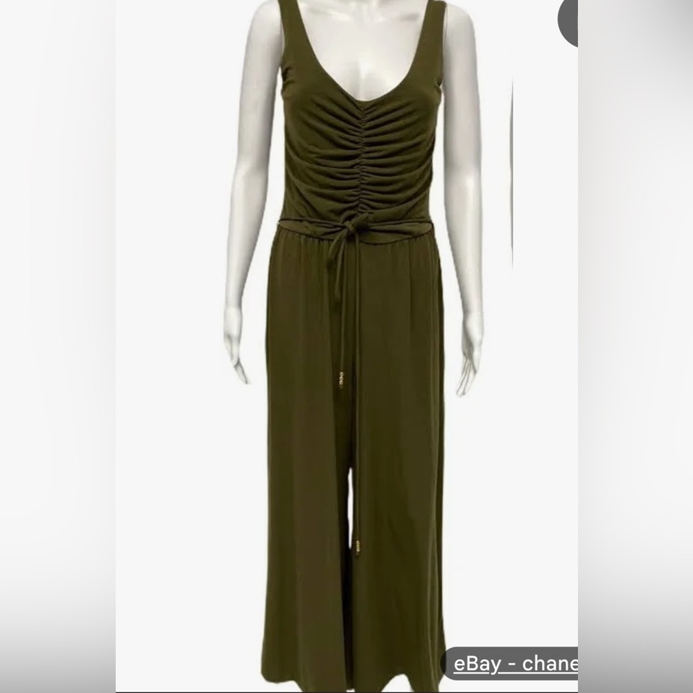 Sofia Vergara ruched palazzo leg full length stretch jumpsuit Black